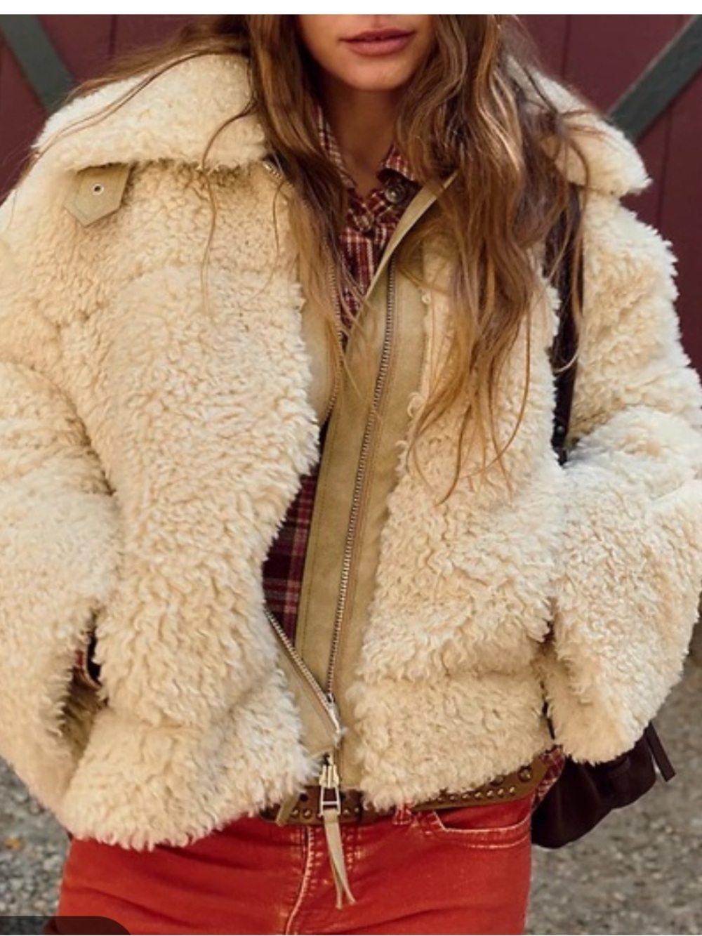 FREE PEOPLE JOLIE REVERSIBLE TEDDY JACKET MEDIUM CREAM TAN